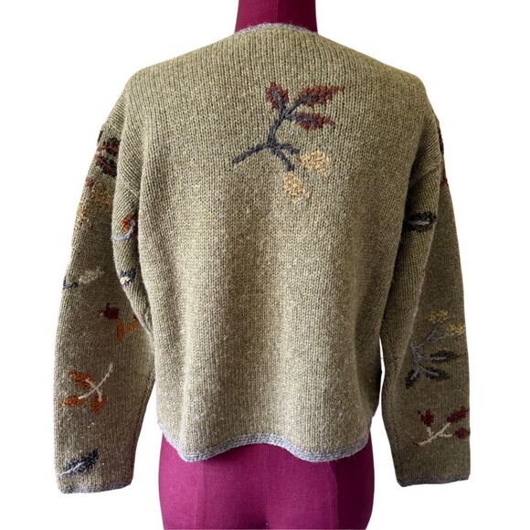 Vintage Nomadic Traders Button Front Cardigan size M Green Embroidered Wool Blen - Picture 3 of 7